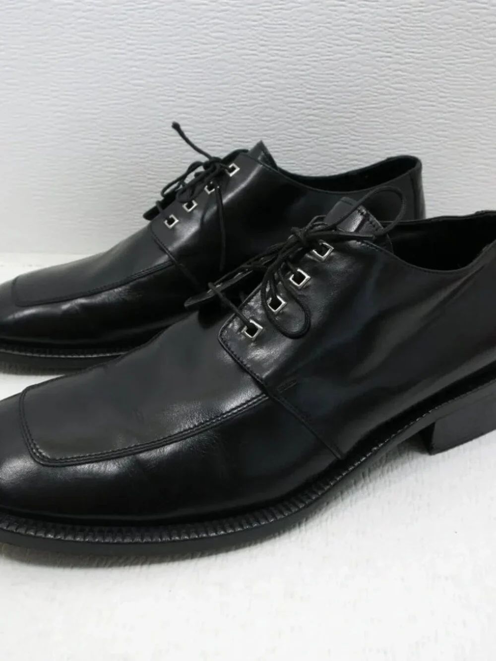 Todd Welsh Black Leather Dress Oxfords Square Eyelets Men's Footwear Italy 10